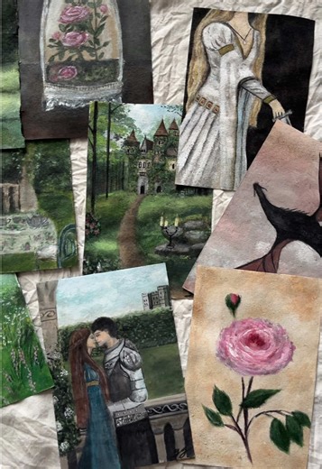 These medieval fantasy pieces are available on my Etsy 🏰🗡️ #fantasyart #medievalart #cottagecore #journalart #romanticart