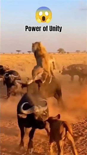 Lion Attacks Baby Buffalo and Instantly Regrets It! 🦁✈️ #animals #wildlife #shorts 🐃