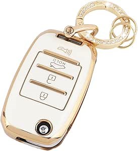 UHONSN Kia Key Fob Cover Shells Keychains Full Covers Protector Case Soft TPU Compatible with Sedona Rio Optima Soul Sportage Sorento Carens Flip Key White Gold