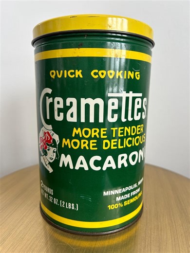 Vintage Creamettes Macaroni Tin 1980s Replica | Green Yellow Kitchen Canister | Retro Pantry Storage | Advertising Tin | Farmhouse Decor - Etsy