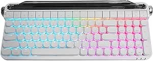 Red Switch Typewriter Mechanical Keyboard, 100 Keys RGB Backlight Retro Bluetooth Gaming Keyboard, Keyboard for for Android for iOS (White)