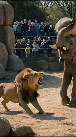 The lion attacks the elephant. But look what happens next