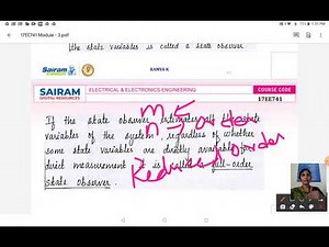 Lecture Video6_17EE741_Module-3_State Observer-Introduction,Full order,Reduced orderObserver_Ramya K
