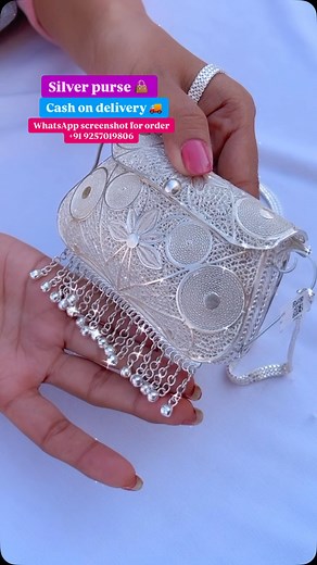 New designer silver purse 👜 Cash on delivery available 🚚 WhatsApp screenshot for order 91 9257019806 | Jodhpuri silver