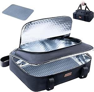 BAGSPRITE Insulated Casserole Carrier for Hot or Cold Food with Heat-resistant Mat, Casserole Dish Carrier Insulated Food Carrier, Hot Food Carrier, Foil Pan Carrier Fits 9" x 13" Baking Dish