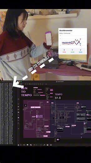 Piin-Ann 平安 on Instagram: "Run to change the Tempo & Beats! 用跑步來改變節奏和音樂🏃 This is an interactive system aiming to combine exercise and music. But I would say it’s still a beta version. People run, and the accelerometer in the phone ( I was using Sensor Stream Pro APP) will send the X,Y, Z data to UDP right away to the Terminal in computer. The terminal is running a Python which was originally came with the APP server, but I have changed the code from sending websocket to OSC signal. Therefore I 