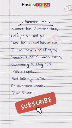 Summer Time Poem in English | Poem about My Summer Time in English | Poem for Summer Time