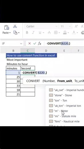 How to use convert function in excel