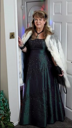 Tanya Melody - Crossdressing fashion - Green, satin style, ball gown + fur coats