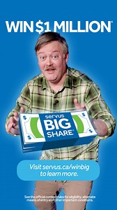 The Servus Big Share®️ contest is back, and $1 million is up for grabs! Start saving with Servus today and earn entries for your chance to win big. It’s easy – grow your savings and you could be our next big winner! Visit the link in our bio to get started. | Servus Credit Union