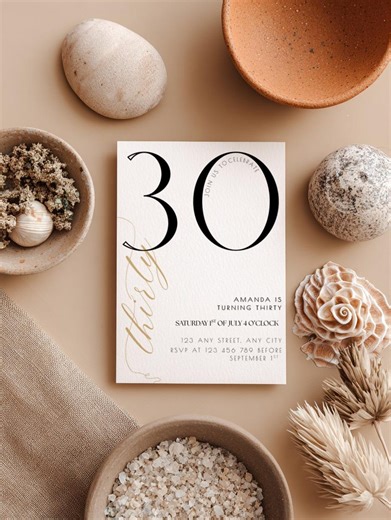 Modèle d'invitation pour 30e anniversaire, invitation d'anniversaire moderne, élégante et simple, impression sur toile modifiable - Etsy France