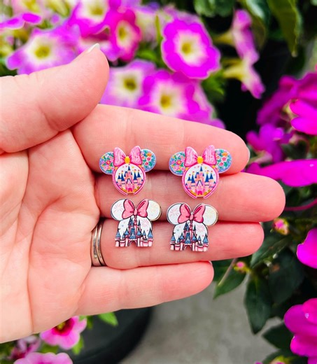 Take Me to the Castle Earrings: Disney Castle, Handmade Acrylic Nickel Free Studs Hypoallergenic - Etsy