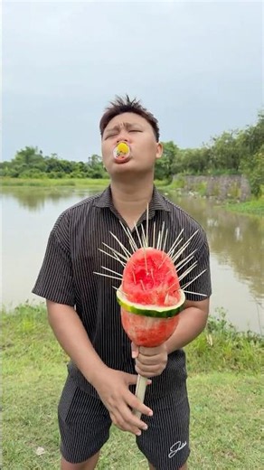 Baby Makes a Giant Watermelon Lollipop 🍉#shorts