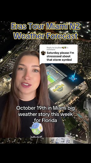 Replying to @IzzyBee🐝📚 take me to florida 🫶 Here is the weather forecast for Miami N2 Eras Tour!! #erastour #greenscreen #weather @Taylor Nation