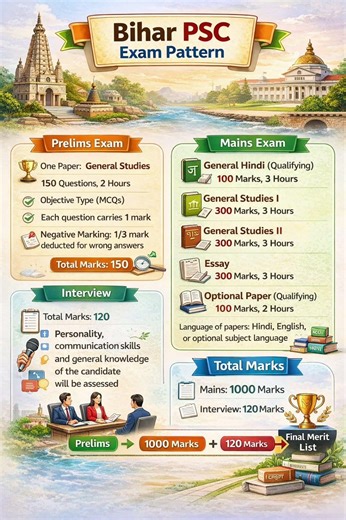 Bihar PSC Exam Pattern 2026 | BPSC Prelims + Mains + Interview Full Structure