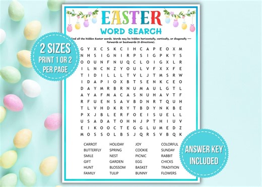 Easter Word Search Printable, Easter Game for Kids, Fun Easter Activity, Easter Party Game, Easter Worksheet, Printable Easter Puzzle - Etsy