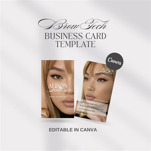 Brow Artist Business Card Template – Modern Editorial Canva Design (digital Download) - Etsy