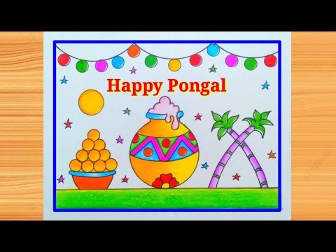 Pongal Drawing Easy / Pongal Festival Drawing / Pongal pot Drawing /Howto Draw Pongal poster drawing