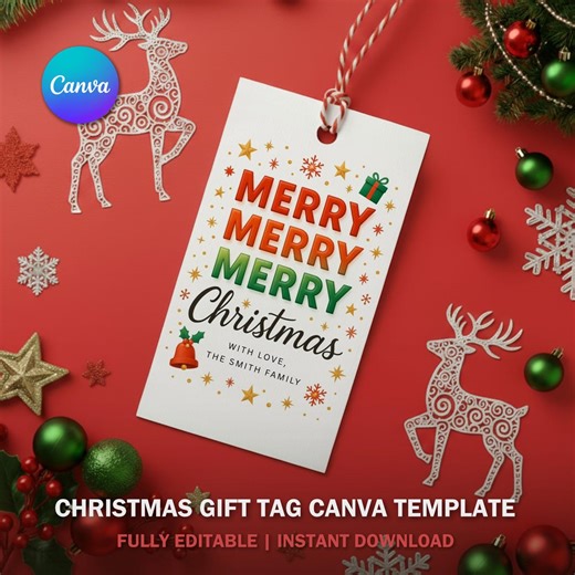 Personalized Christmas Gift Tags Template | Editable Holiday Tags | Custom Printable Gift Labels | Editable in Canva V1 - Etsy