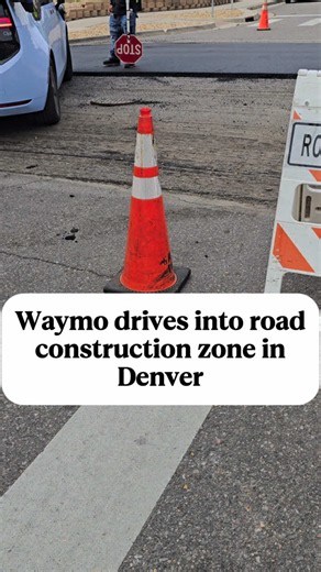 A Waymo robotaxi tried to drive right onto a freshly paved road in Denver's West Colfax neighborhood (near Perry and Conejos). DOTI paving crews told me this is the 5th time in a month a driverless Waymo has bypassed road closure signs in this area, ruining fresh asphalt and creating safety risks. Workers had to stand in front of the vehicle and scan its QR code to turn it around. This comes just days after another Waymo drove down the closed Pearl Street Farmers Market. #denver #waymo #colorado