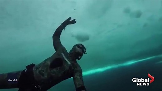 Freediver explores the sub-zero depths of an Ontario shipwreck