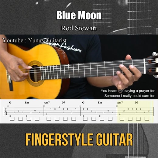 11K views · 86 reactions | Blue Moon - Rod Stewart - Fingerstyle Guitar Tutorial + TAB & Lyrics ↓ ↓ TABS (PDF) ↓ ↓ https://www.yunus-guitarist.com/produk/blue-moon-rod-stewart-lyrics-pdf/ | Guitar Intensive | Facebook