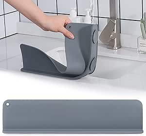 Kitchen Sink Splash Guard, Silicone Island Sink Backsplash Guard, Premium Water Splash Guard for Sink, Kitchen Sink Accessories, Grey