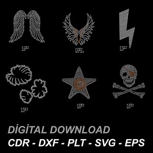 Rhinestone Skull, Star, Wings, Leaf Patterns: Iron-on Transfer (digital Download) - Etsy