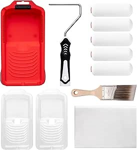 Mister Rui 11-Piece Foam Paint Roller Kit, 4-Inch Roller with Ergonomic Handle, Magnetic Paint Tray & Liners, High-Density Foam Covers with Brush, Painting Supplies for Walls, Cabinets, and Trim