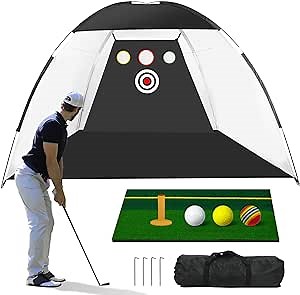 Golf Practice Net, 10x7ft Golf Hitting Aids Nets for Backyard Driving Chipping, Home Golf Swing Training Net, Quick Setup Golf Net with Target Cloth and Carry Bag- Men Indoor Outdoor Sports Game