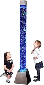Playlearn 6ft Sensory Bubble Tube - App and Remote Control - 7 Fake Fish - 8 LED Colors - Sturdy Base - Large Bubble Lamp Floor lamp