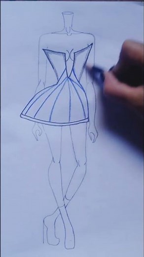 Blue Corset Dress with Long Boots - Fashion Illustration Tutorial 😍