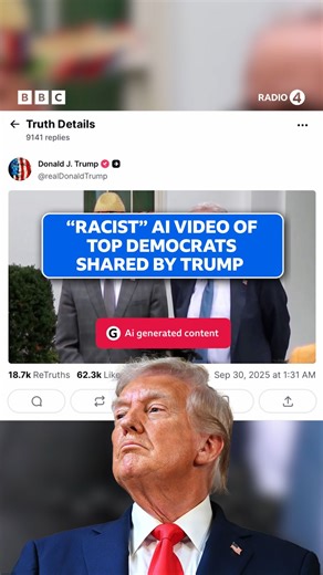 18K views · 137 reactions | Why has Donald Trump released a fake AI video of top Democrats? Democrat Hakeem Jeffries has called it racist, the US Vice President says it’s funny. Anthony Zurcher and Justin Webb break it down on the latest #Americast Americast | Listen on BBC Sounds | BBC Radio 4 | Facebook