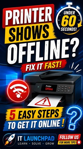 Printer Shows Offline? Fix It in Under 60 Seconds! | Windows 11 & 10 #printer #shorts