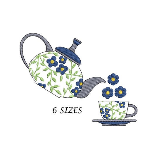 Flowered Teapot and Cup Embroidery Design: Tea Time (digital File) - Etsy