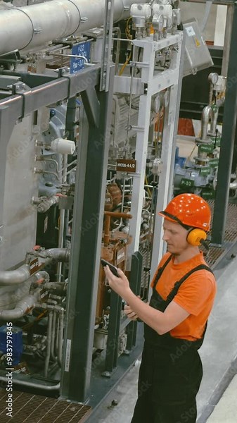 Process control engineer manages production workflow, continuously adjusting parameters for efficiency and safety. Engineer in optimizing each production phase in industrial settings. Vertical