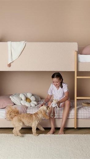 Introducing: The Teddy Bunk Bed 🛏️ Our first ever upholstered bunk bed is here! Perfect for shared bedrooms or sleepovers, this warm-toned, textured bed brings warmth and charm to your kids’ space. | Mocka - New Zealand