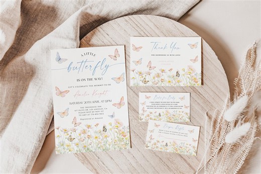 Butterflies Baby Shower Invitation, A Little Butterfly Baby Shower Template, Editable Template, Wildflower Baby Shower, Girl Baby Shower - Etsy