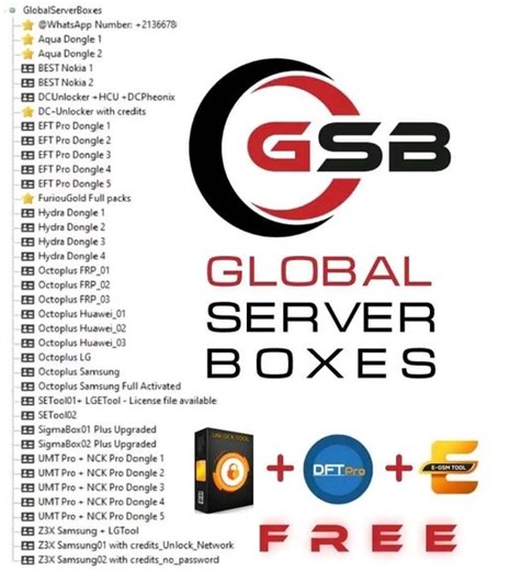 Next Version: upcoming Windows 11 Pro GSM GSB Pack V6 ✅✅ 👍 This is all that you need: the GlobalServerBoxes server, which is loaded with the most powerful boxes in the market 💪 at an economical price and great revenue 💰 ✅ 🔵 3 months 🔵 6 months 🔵 12 months Official Website: https://sites.google.com/view/global-server-boxes/home List of resellers: https://sites.google.com/view/global-server-boxes/resellers 👍 Added Pre-Install GSM Tool Aqua Dongle BEST Nokia DCUnlocker-HCU-DCPheon DC-Unlocke