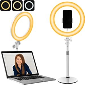 10 Inch Desktop Ring Light for Zoom Meetings - Laptop Ring Light with Stand and Phone Holder, Computer Light for Video Call/Video Conferencing/Video Recording/Online Teaching/Live Streaming