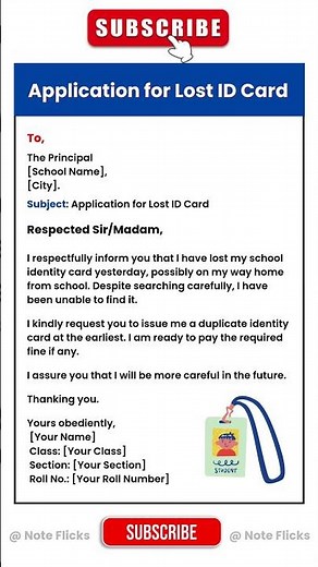 Application for Lost ID Card in English | School Letter to Principal Format | CBSE Class 6–10
