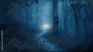 Mysterious scary dark forest with dark branches tree, Gothic horror spooky forest motion animation video background Stock Video
