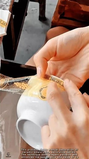 Bowl Ceramic Decoration Work Tool Using Manual Decal Application #worktool
