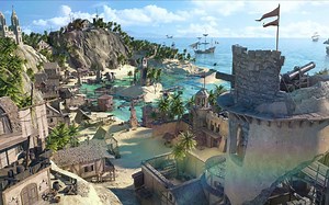 海盗港口码头3D模型西班牙风格庄园建筑模型Kitbash3d-treasure-island