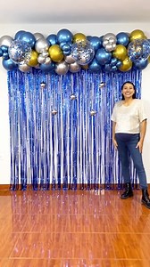 😍 Hermosa decoración con CORTINAS y GLOBOS AZUL 💙 ¡Decoración fácil y rápida! 📸 | Sharon Cabanillas