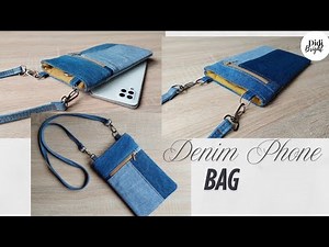 Jeans Phone Bag sewing tutorial. DIY Crossbody bag with zipper pockets.