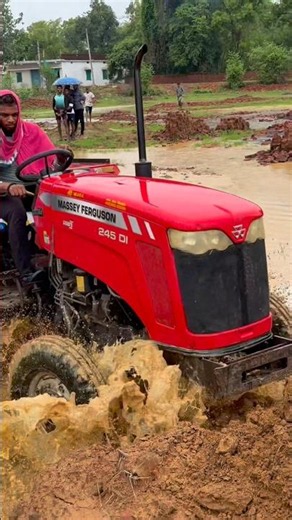 🚜 Massey Ferguson 246 DI Got Stuck in Deep Mud! 😱 #tractorvideo