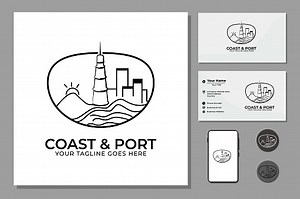 Vintage Village Port Logo Vektor-Design-Illustration mit Umriss,...