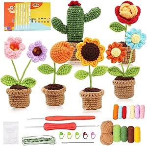 YOUNGPRENUER Beginner Crochet Kit for Adults | Crochet Plants Set of 6 Potted Plant Family | Crochet Kits for Starters | Crochet Flowers | Stitch-by-Stitch Video Tutorial | Gift for Kids (12+)