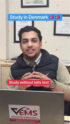 Contact us if you have PTE or Toefl and want to apply at Denmark. 1. Bachelors : PTE - 52 not less than 47 2. Masters : PTE - 58 not less than 47 #vems_consultancy #studyindenmark #studyineurope #vems_consultant #vems #consultancynepal #studyabroad #consultancynepal #withoutielts #fyp
